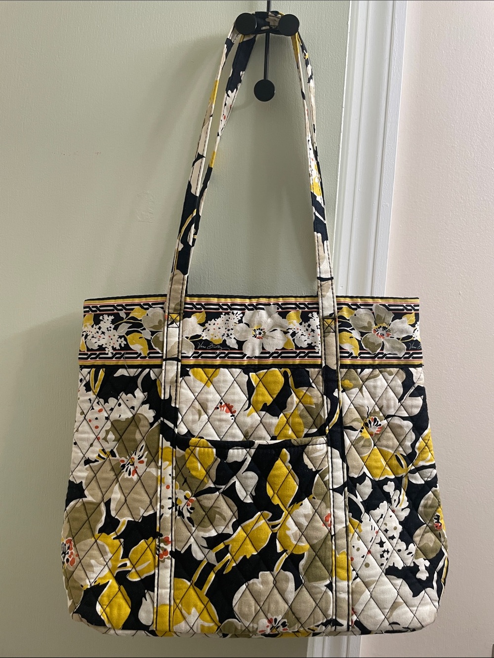 Vera Bradley Quilted Floral Tote in Yellow, Black & Cream